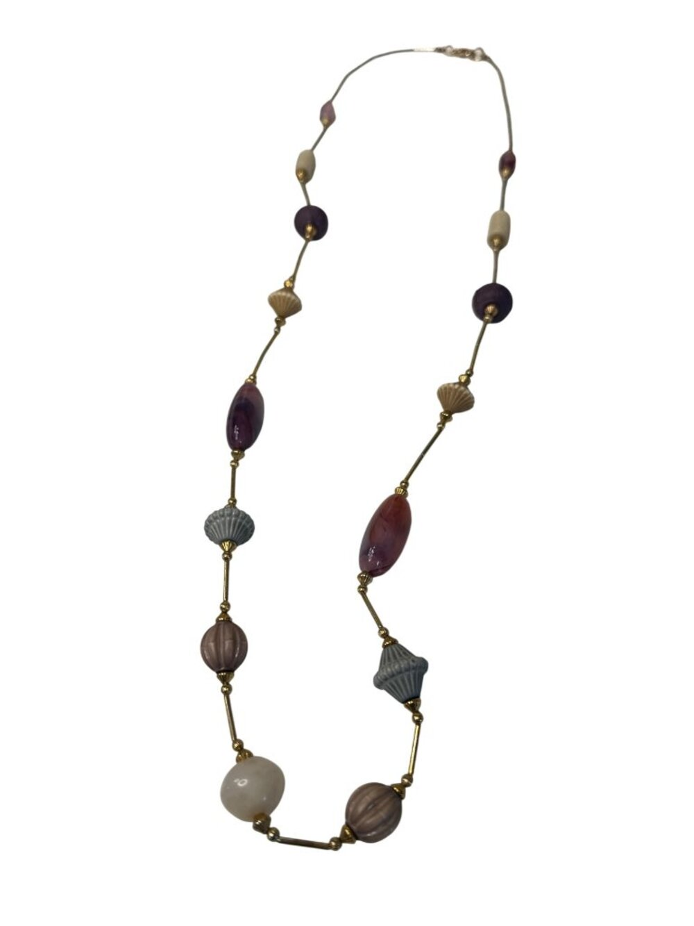 Vintage Multicolor Beaded Station Necklace Gold-Tone Accents 80s Pastel Artsy